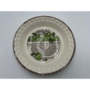 Vintage USA Ceramic Apple Pie Dish Recipe Plate Green Apples 10 Inch